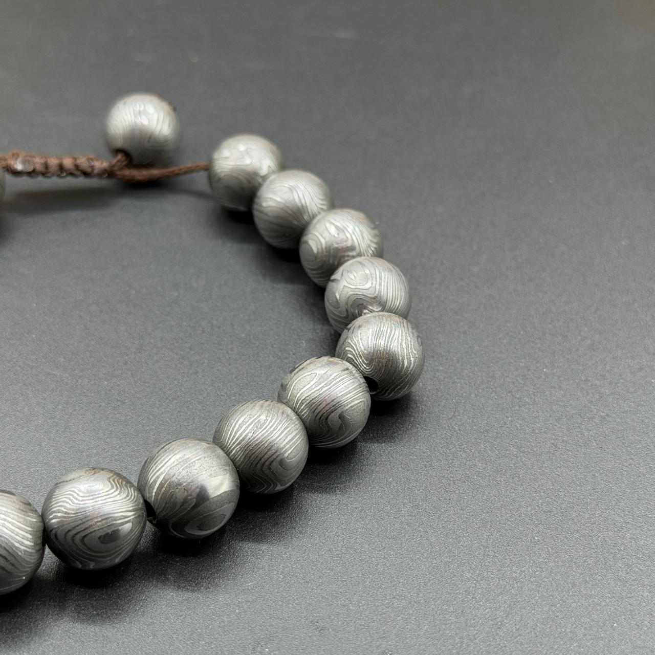 Viking Style Damascus Steel Beaded Bracelet