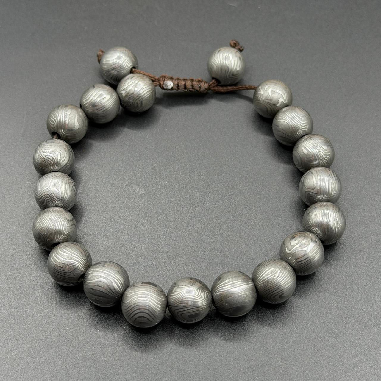 Viking Style Damascus Steel Beaded Bracelet