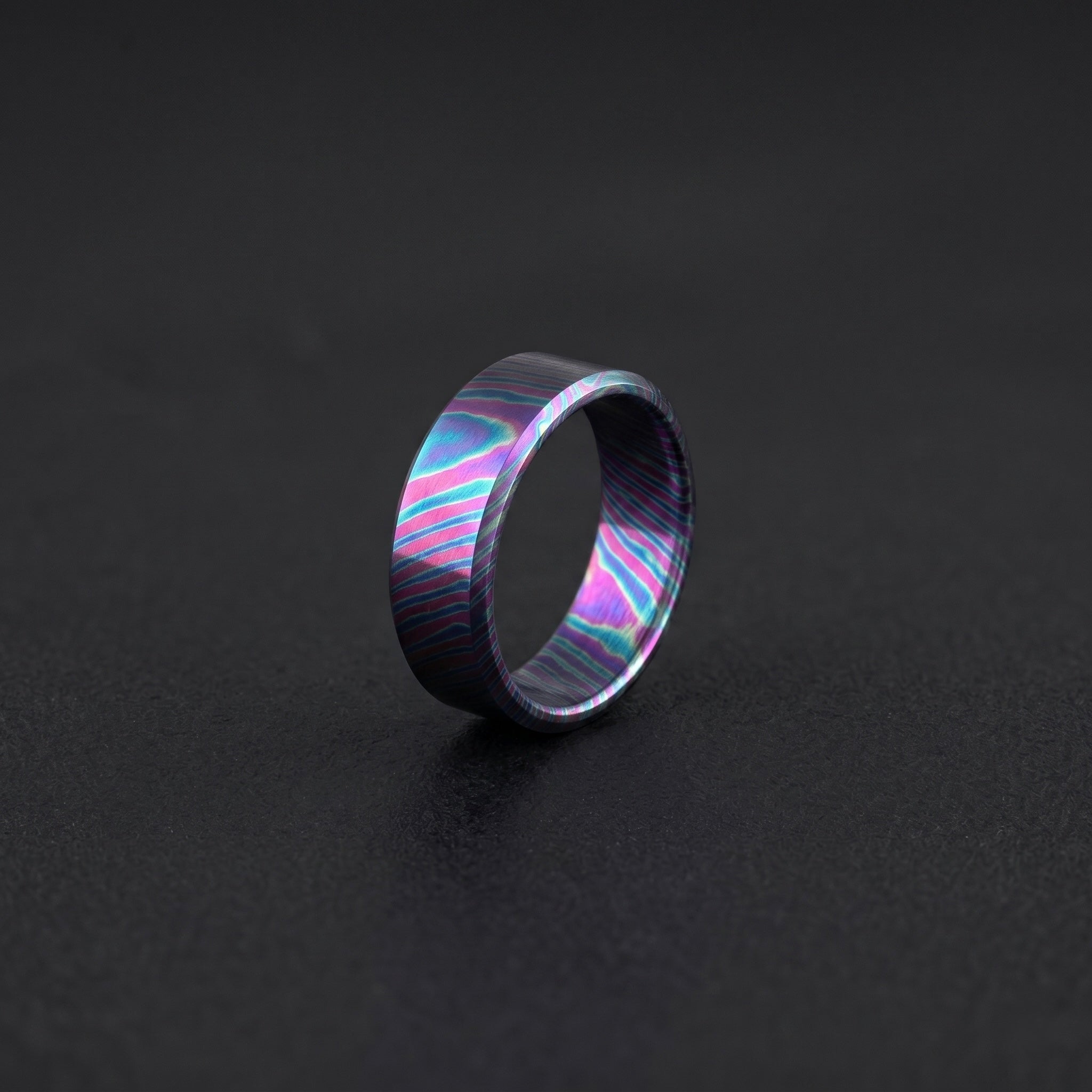 Timascus Wedding Band: Flat Design Titanium Alloy Ring, 8mm