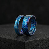 Anodized Titanium Couple Rings: Handmade Unique Pattern Anniversary Set
