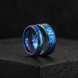 Anodized Titanium Couple Rings: Handmade Unique Pattern Anniversary Set