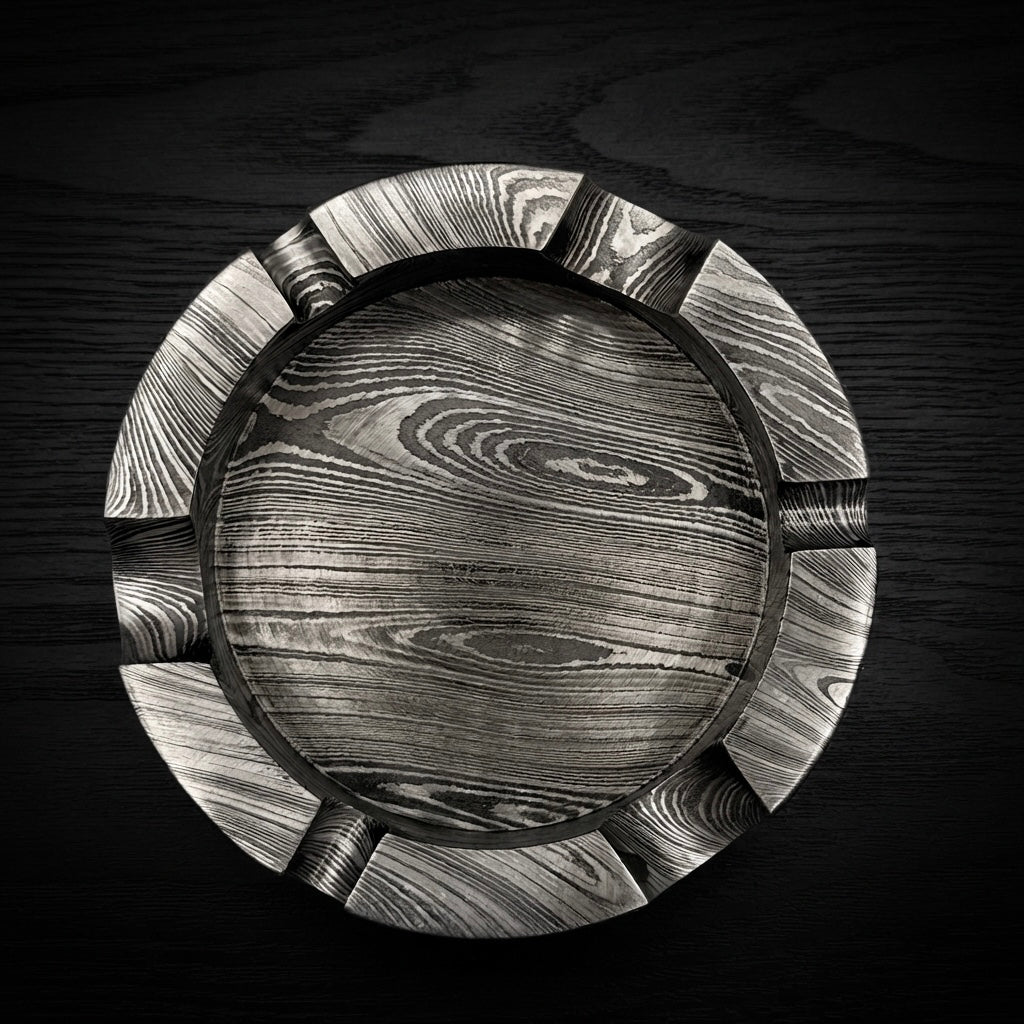 Handmade Damascus Steel Cigar Ashtray - Hand Forged Smoking Pipe Tray, Unique Smoking Accessory, Retirement Gift for Dad, Him & Boyfriend.