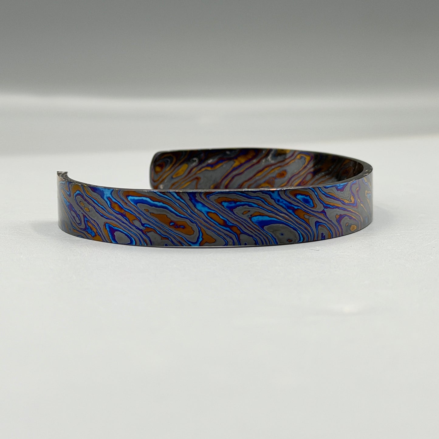 Handmade Black Timascus Bracelet: Lightweight Titanium Viking Cuff, 10mm and 6.5 inches size