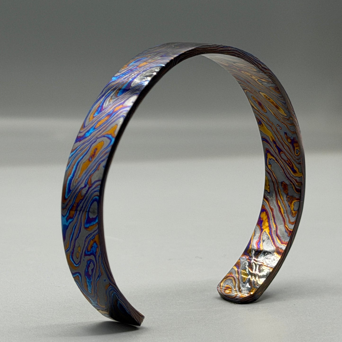 Handmade Black Timascus Bracelet: Lightweight Titanium Viking Cuff, 10mm and 6.5 inches size