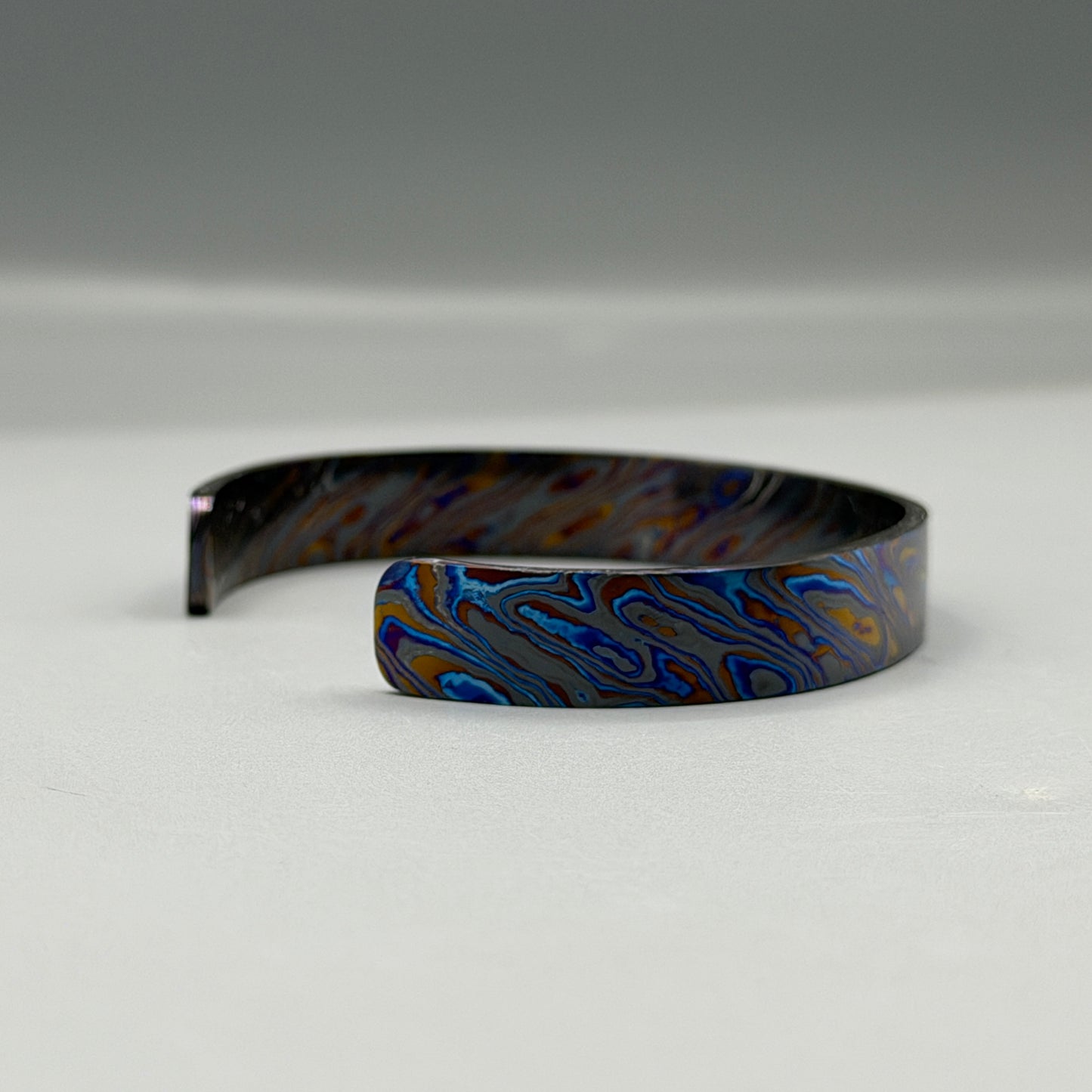 Handmade Black Timascus Bracelet: Lightweight Titanium Viking Cuff, 10mm and 6.5 inches size
