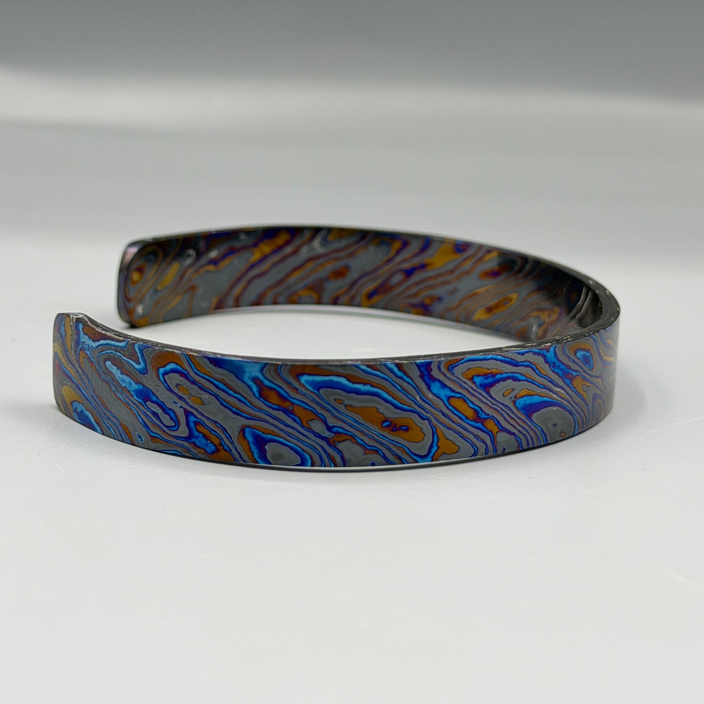Handmade Black Timascus Bracelet: Lightweight Titanium Viking Cuff, 10mm and 6.5 inches size