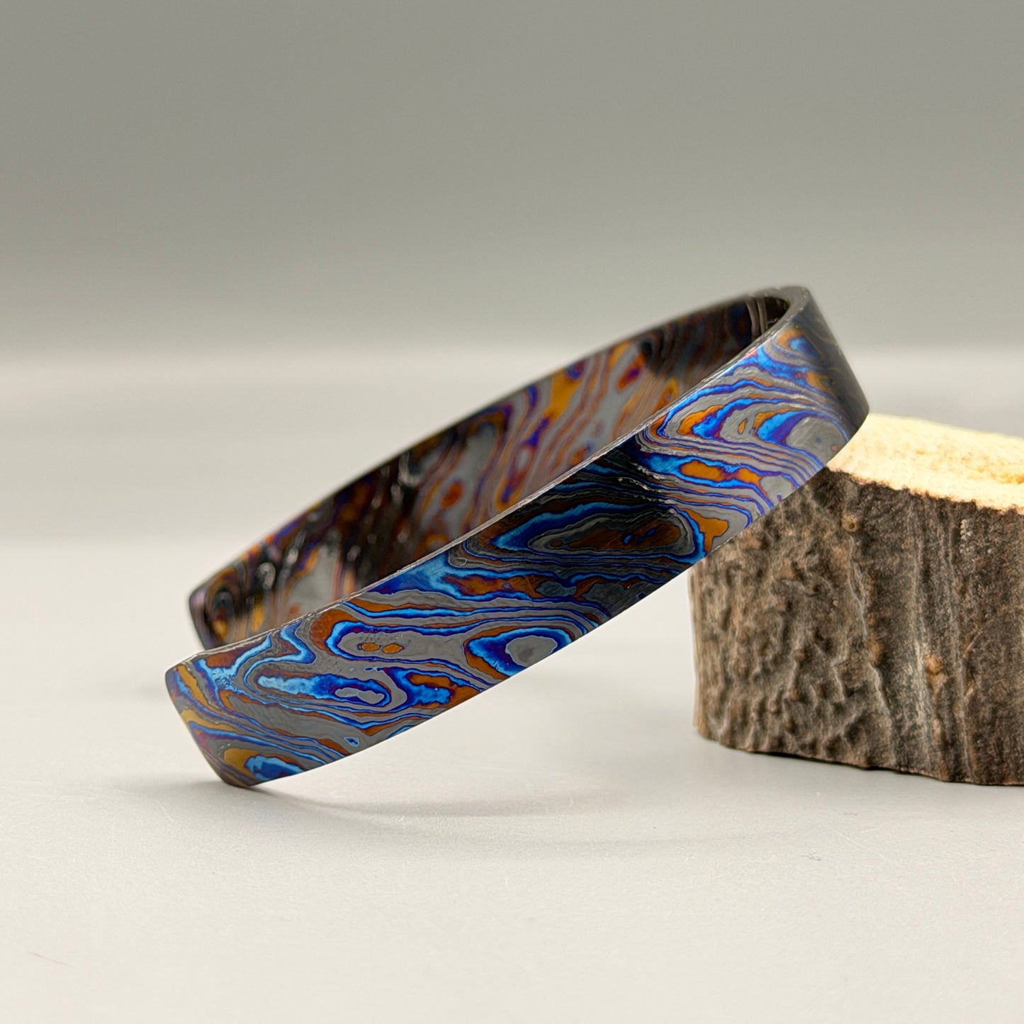 Handmade Black Timascus Bracelet: Lightweight Titanium Viking Cuff, 10mm and 6.5 inches size