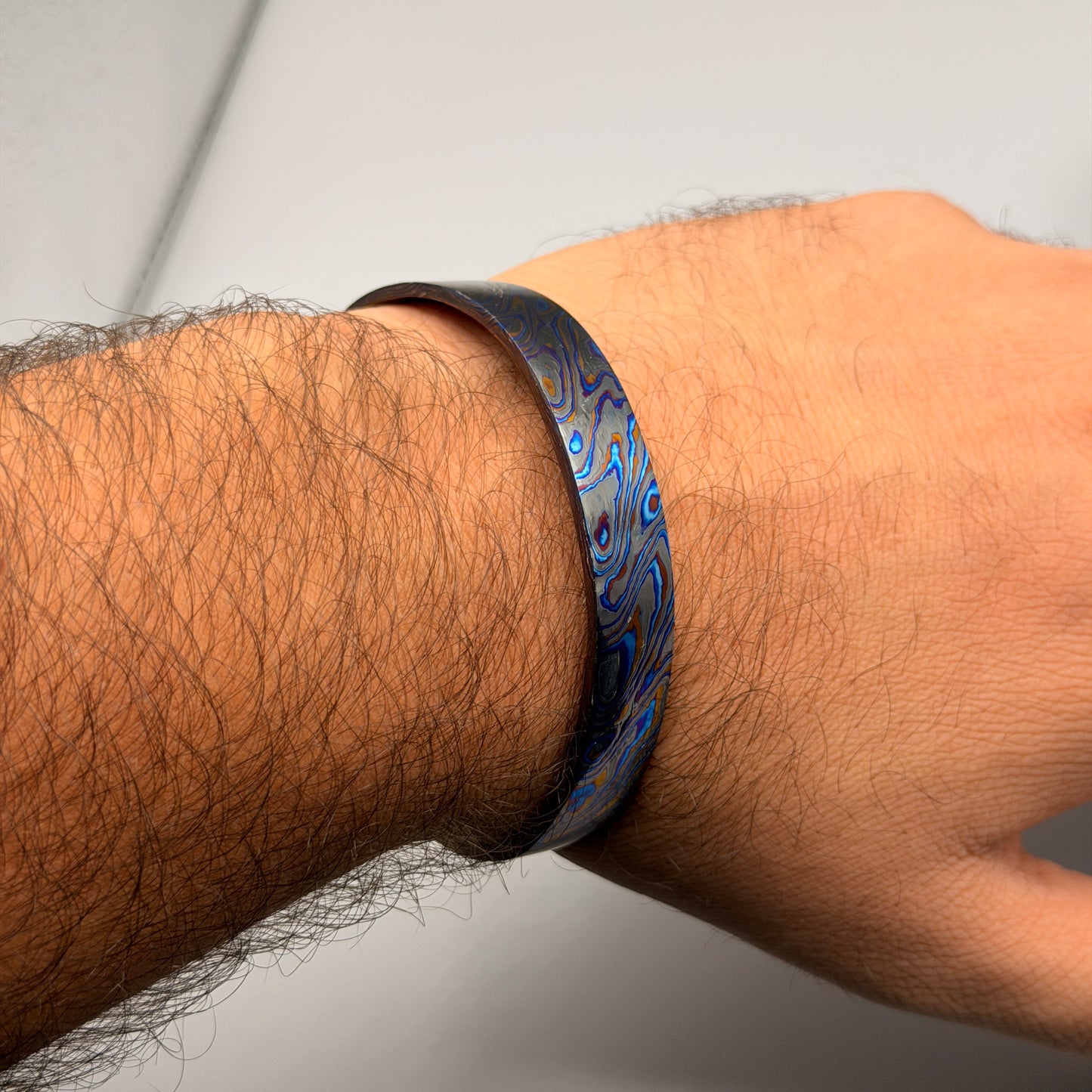 Handmade Black Timascus Bracelet: Lightweight Titanium Viking Cuff, 10mm and 6.5 inches size