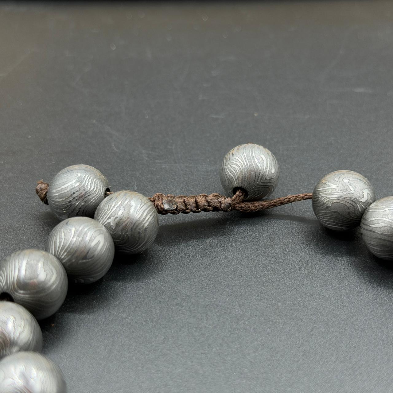 Viking Style Damascus Steel Beaded Bracelet