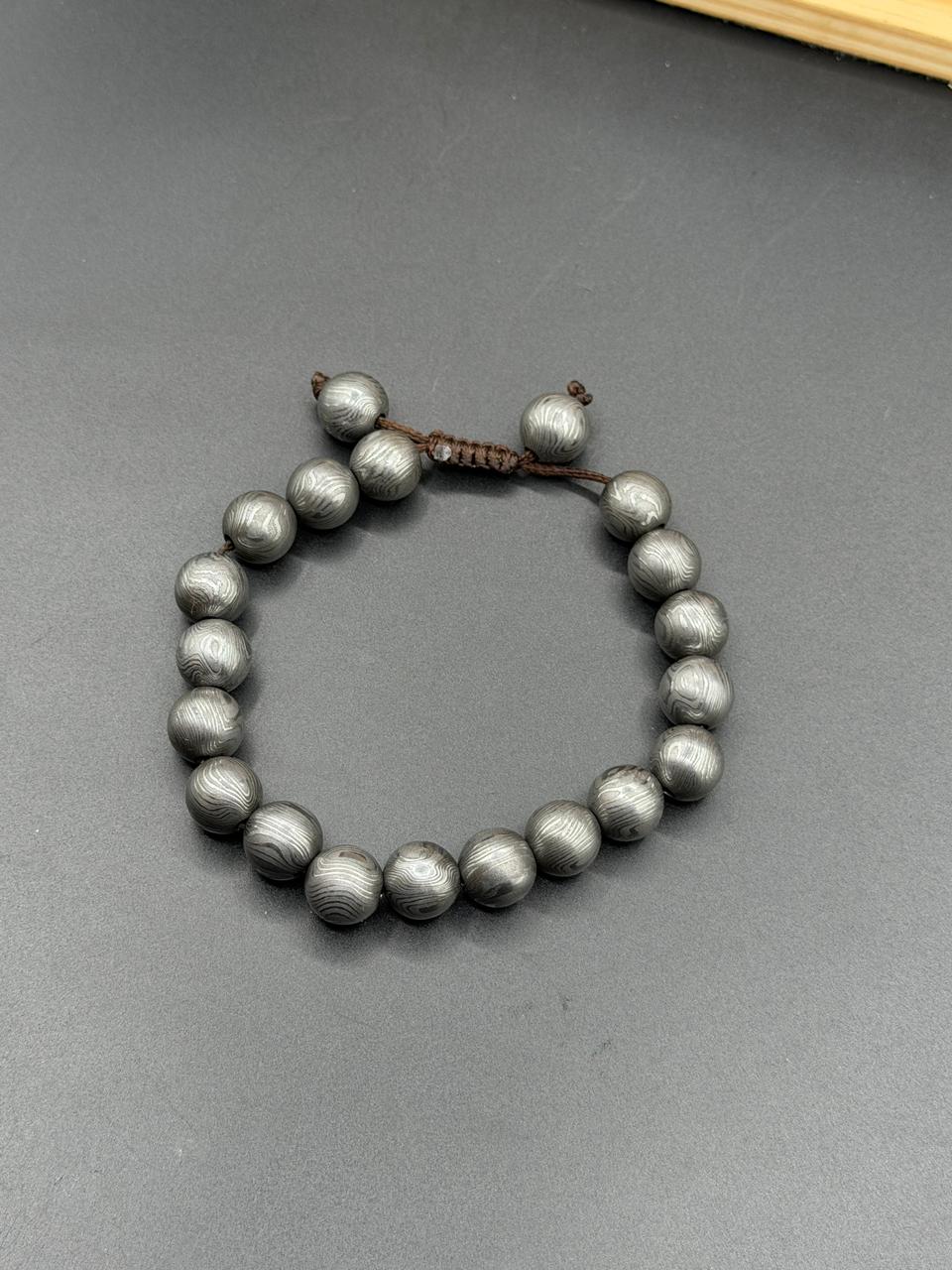 Viking Style Damascus Steel Beaded Bracelet