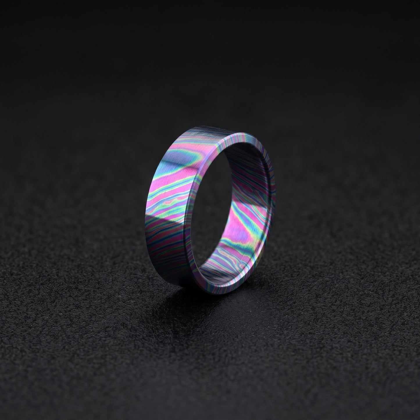 Timascus Wedding Band: Flat Design Titanium Alloy Ring, 8mm