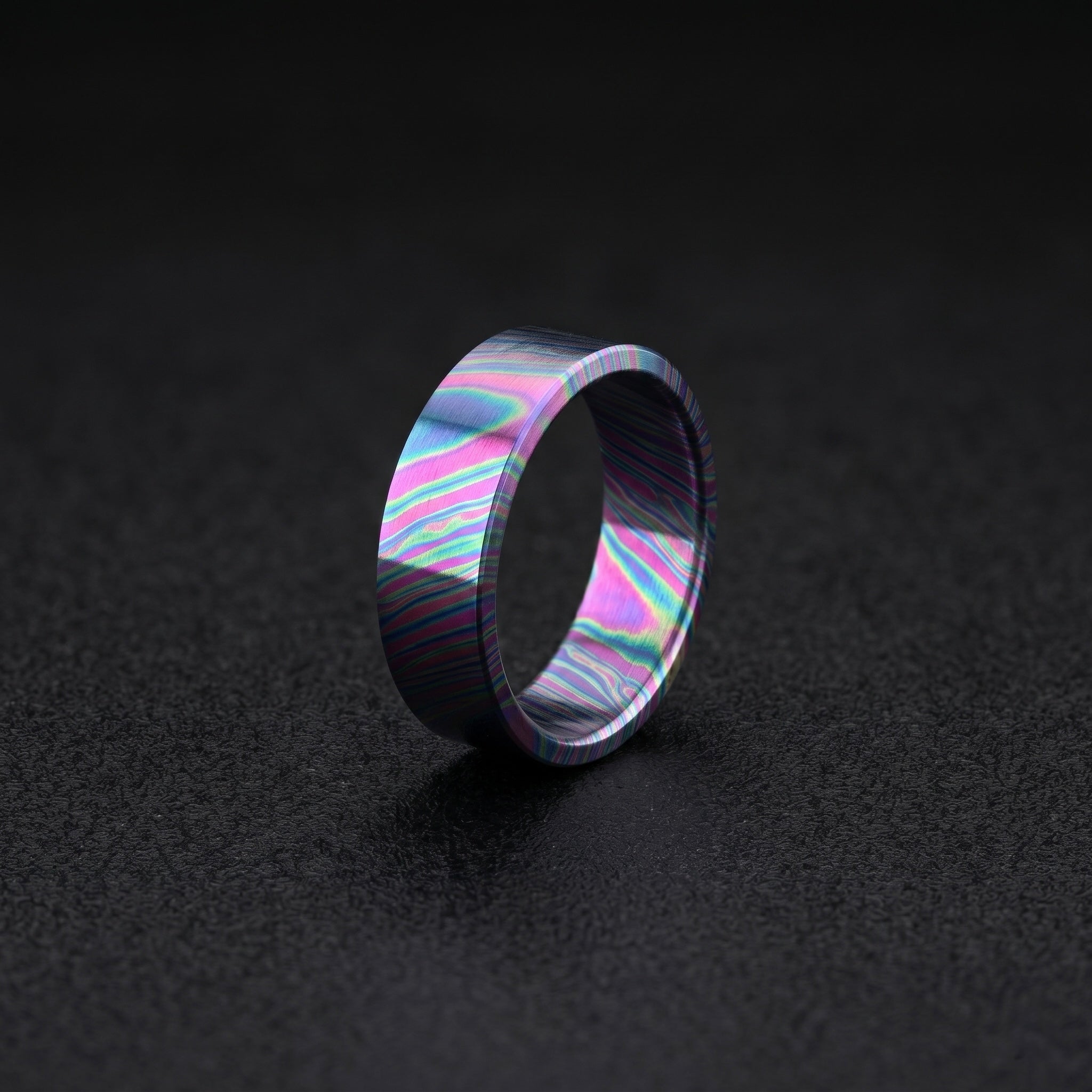 Timascus Wedding Band: Flat Design Titanium Alloy Ring, 8mm