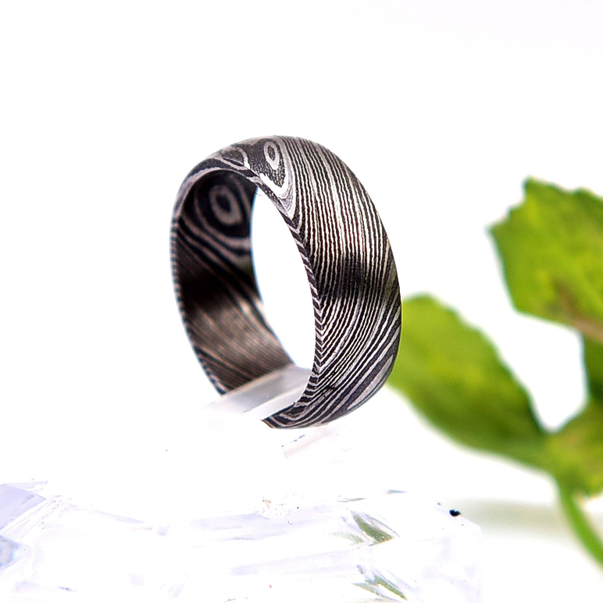 Damascus Steel Ring: Handmade Mens Engagement Band