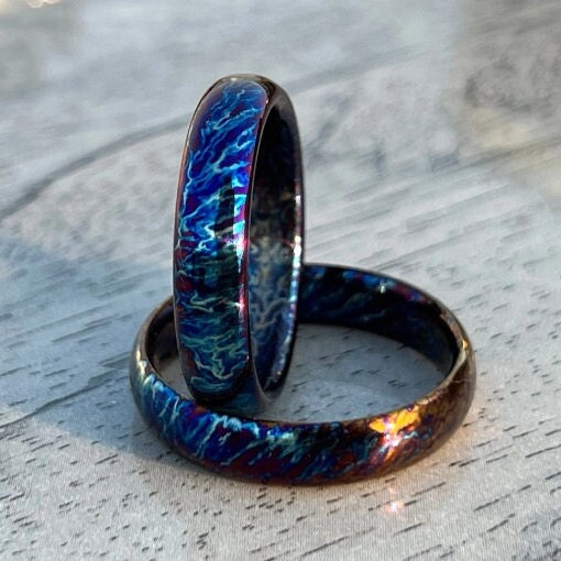 Handmade Colorful Titanium Wedding Band: Heat Anodized Ring