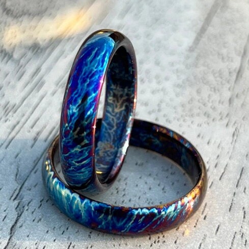 Handmade Colorful Titanium Wedding Band: Heat Anodized Ring