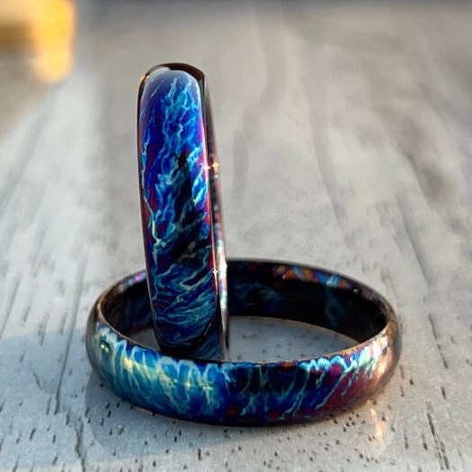 Handmade Colorful Titanium Wedding Band: Heat Anodized Ring