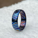 Domed Timascus Ring: Colorful Steel Wedding Band