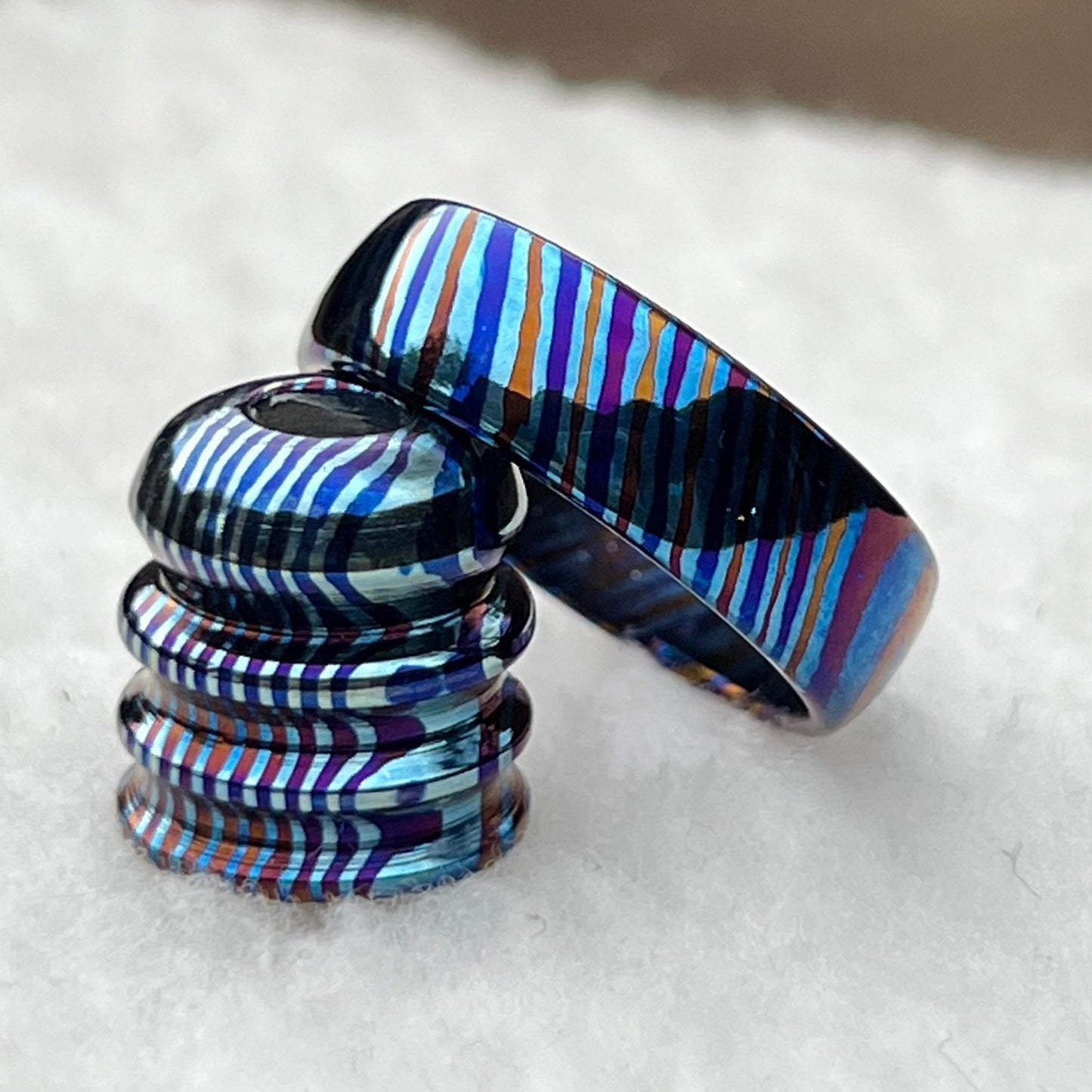 Domed Timascus Ring: Colorful Steel Wedding Band