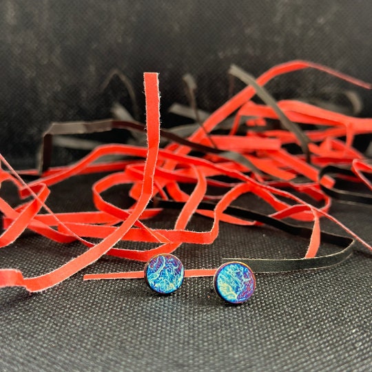 Handmade Titanium Stud Earrings: Colorful Anodized Pattern, Unisex