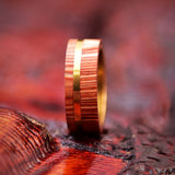 Handmade Whiskey Barrel Wood Ring with Brass Inlay - Unique Wedding Band