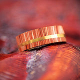Handmade Whiskey Barrel Wood Ring with Brass Inlay - Unique Wedding Band