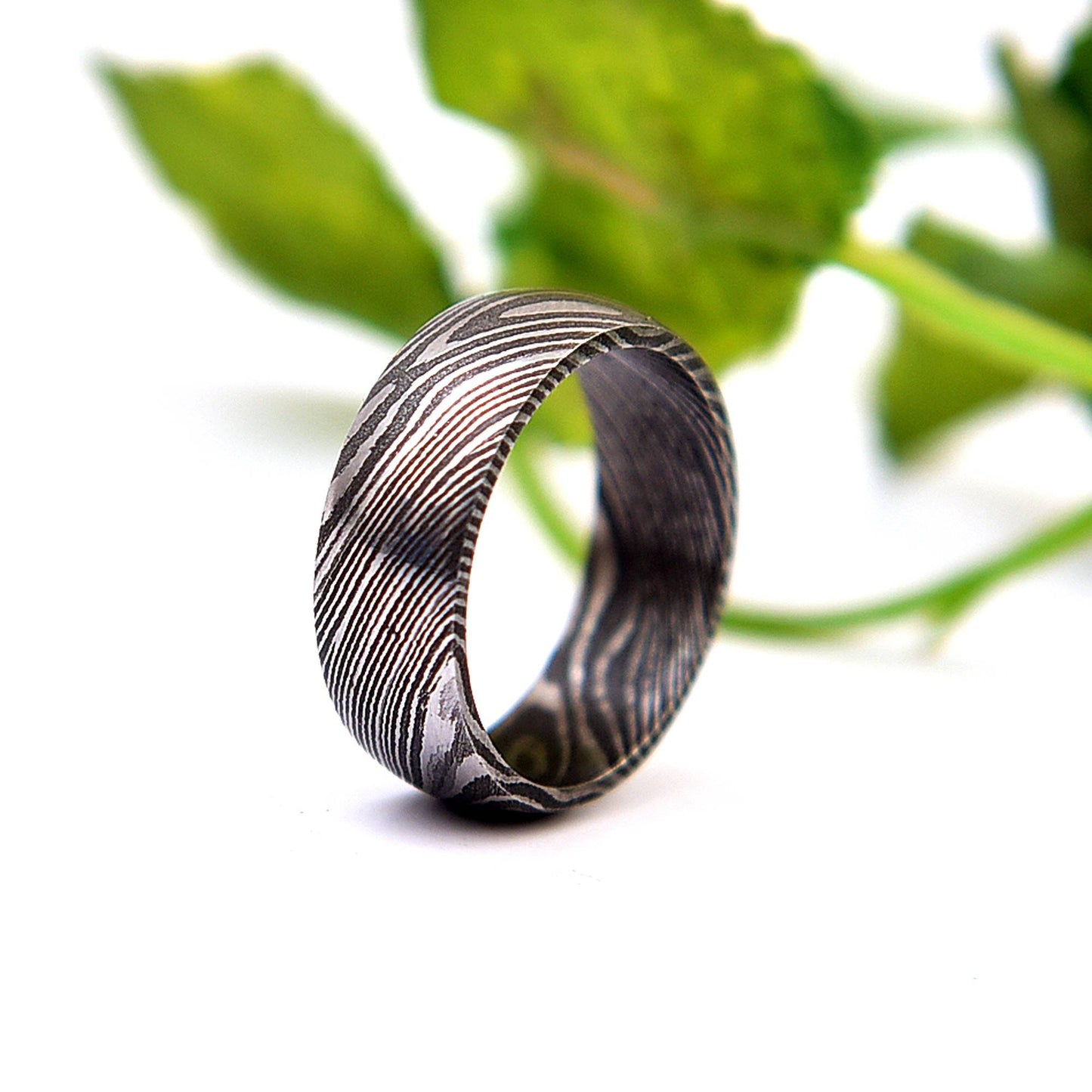 Damascus Steel Ring: Handmade Mens Engagement Band