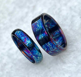 Titanium Couple Ring Set: Heat Anodized, Unique Pattern Wedding Bands