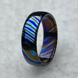 Domed Timascus Ring: Colorful Steel Wedding Band