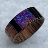 Handmade Titanium Wedding Band: Whiskey Barrel Wood Inlay, Unique Pattern