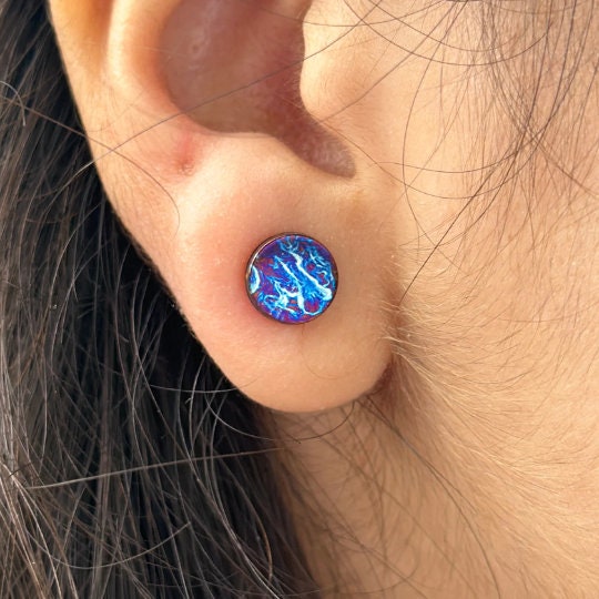 Handmade Titanium Stud Earrings: Colorful Anodized Pattern, Unisex