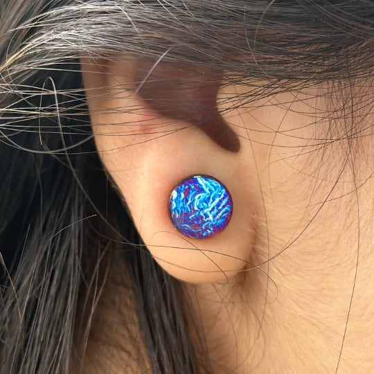 Handmade Titanium Stud Earrings: Colorful Anodized Pattern, Unisex