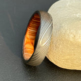 Handcrafted Damascus Steel Ring with Whiskey Barrel Wood - The Chisel