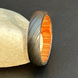 Handcrafted Damascus Steel Ring with Whiskey Barrel Wood - The Chisel