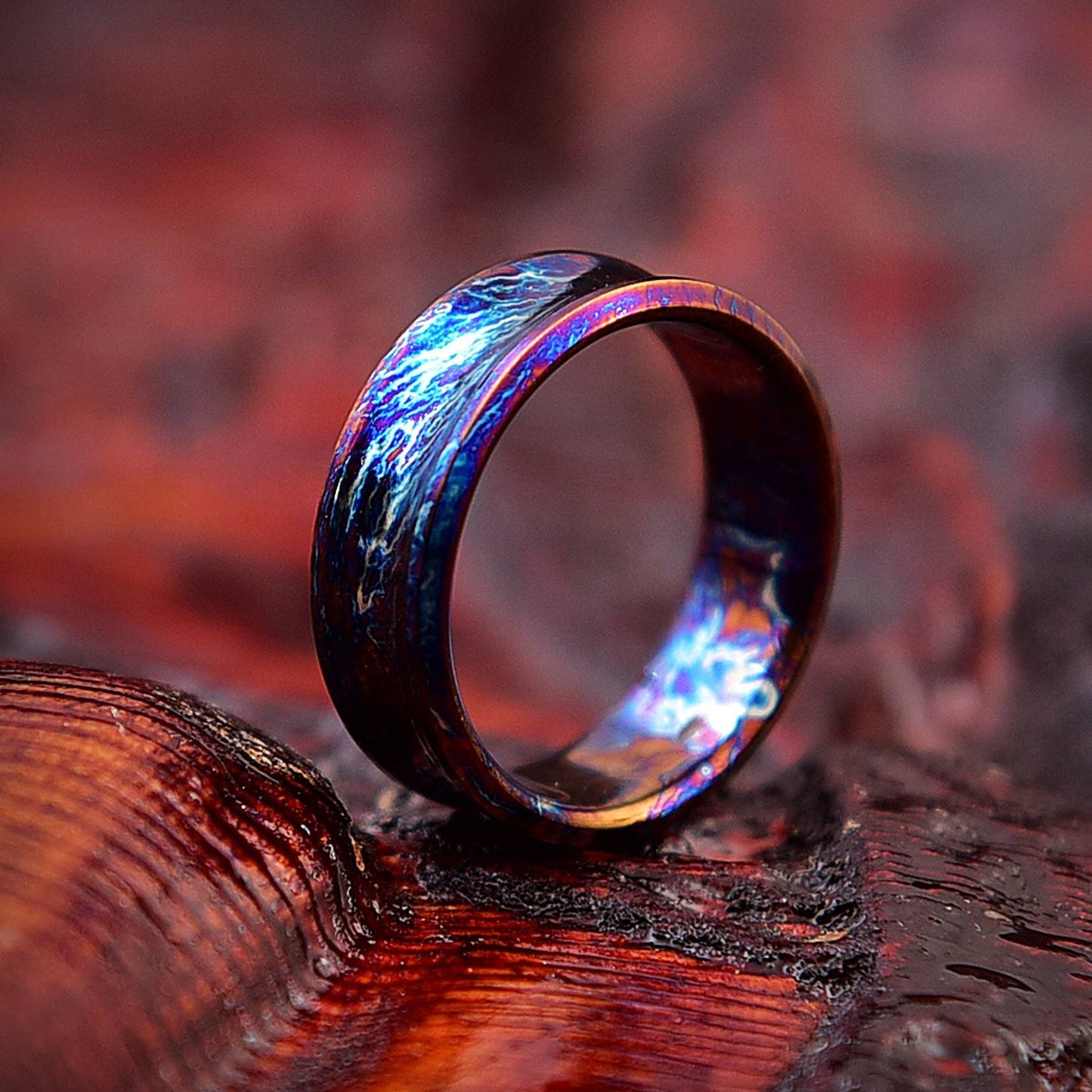 Heat Anodized Titanium Wedding Band: Colorful Concave Ring, Handmade USA