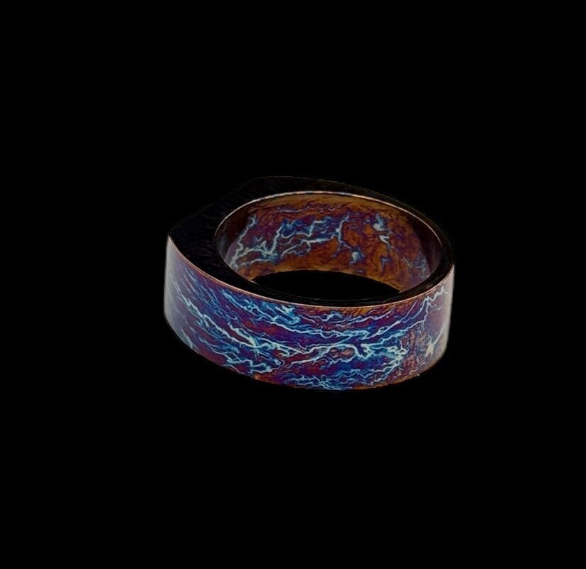 Handmade Colorful Titanium Ring: Heat Anodized Wedding Band, 8mm