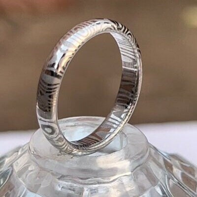 Damascus Stainless Steel Wedding Ring - Personalized &amp; Handmade