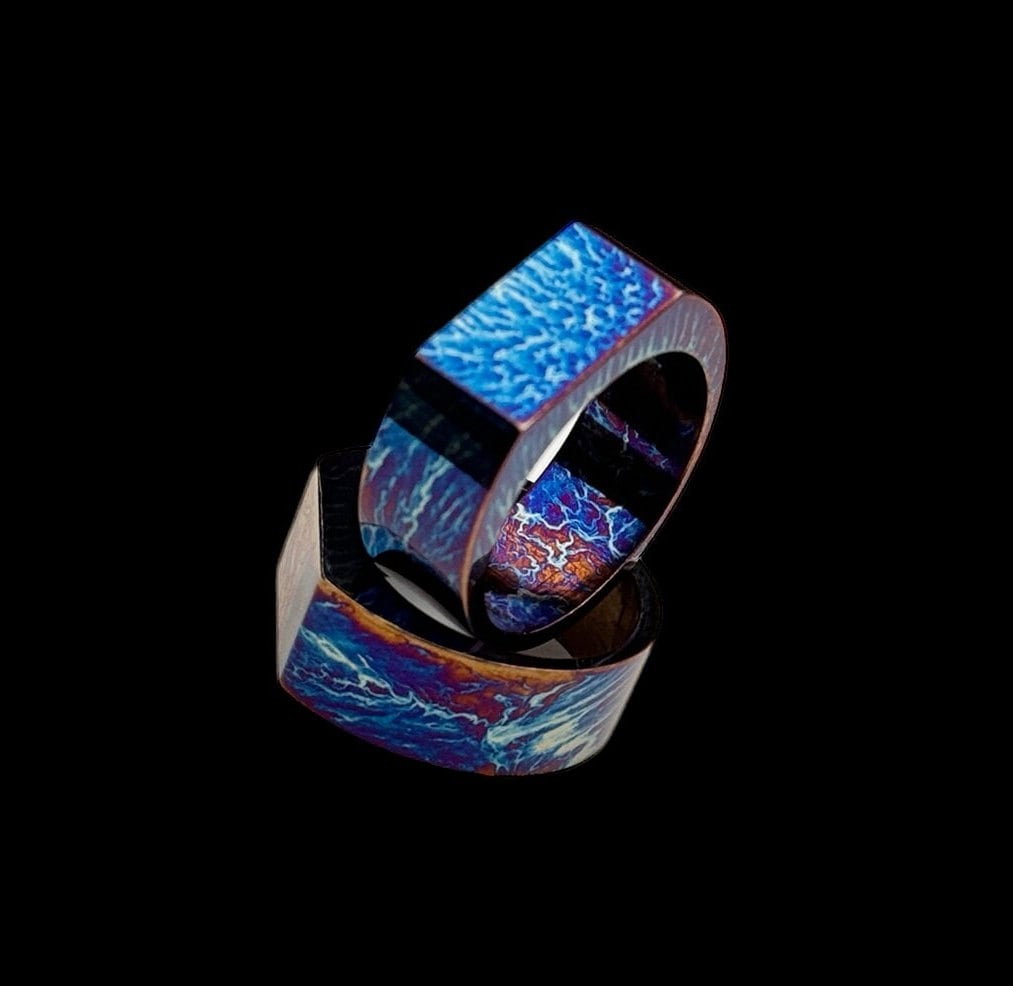 Handmade Colorful Titanium Ring: Heat Anodized Wedding Band, 8mm