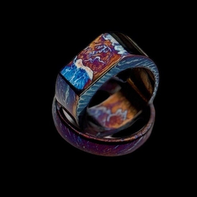Handmade Colorful Titanium Ring: Heat Anodized Wedding Band, 8mm