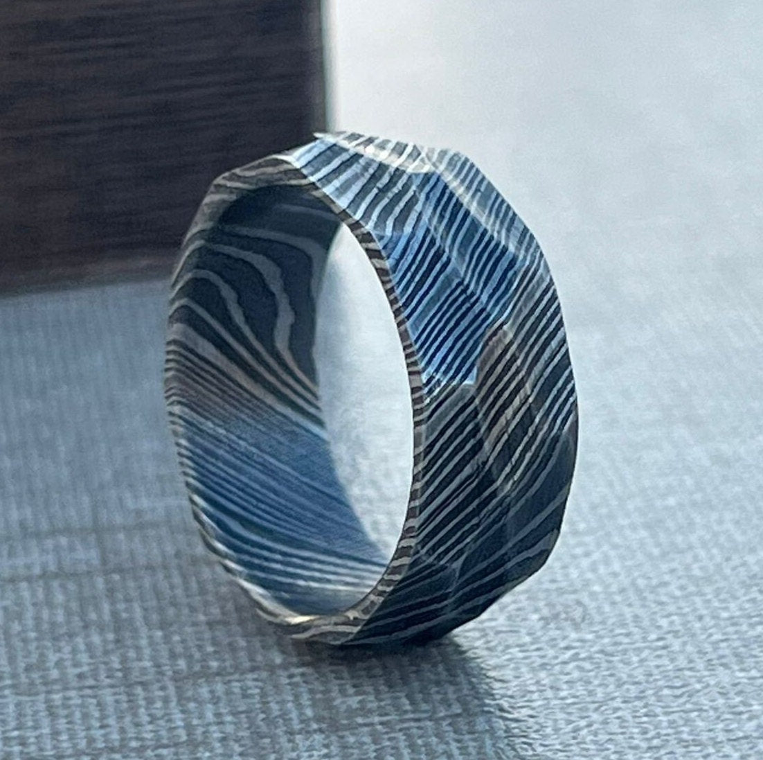 Damascus Steel Hammered Men's Wedding Band: 'The Titan' - 8mm