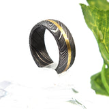 Handmade Damascus Steel Ring with Brass Lining