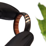 Damascus Steel Ring: Whisky Barrel Wood & Copper Lining