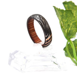Damascus Steel Ring: Whisky Barrel Wood & Copper Lining