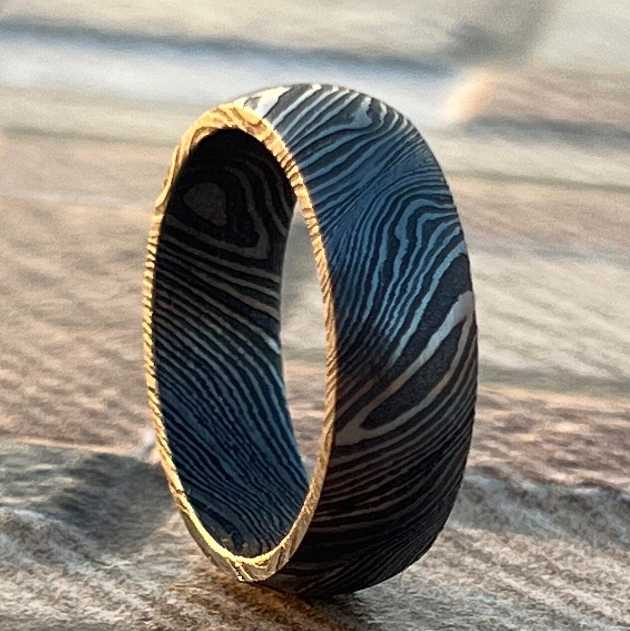 Damascus Steel Ring: Hand Forged Men's Engagement Band