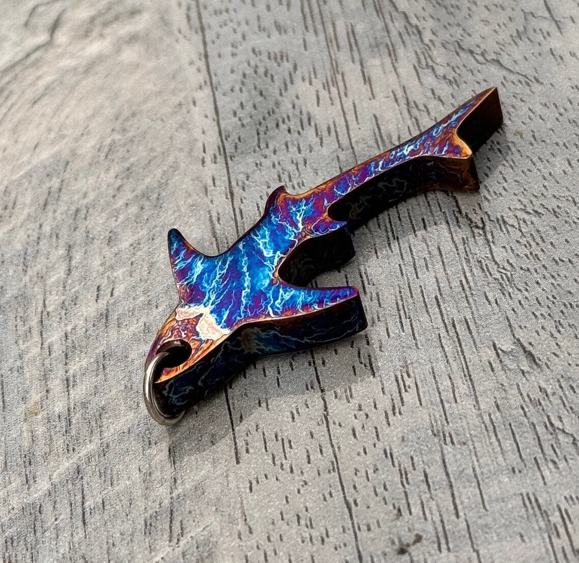 Flamed Anodized Titanium Shark Pendant: Grade 5 Colorful Animal Wear