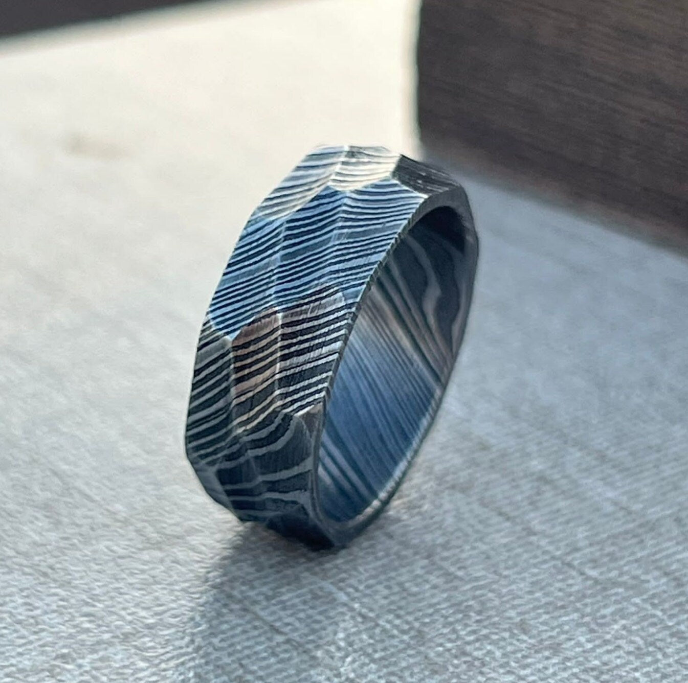 Damascus Steel Hammered Men's Wedding Band: 'The Titan' - 8mm