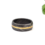 Handmade Damascus Steel Ring with Brass Lining