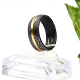 Handmade Damascus Steel Ring with Brass Lining