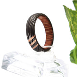 Damascus Steel Ring: Whisky Barrel Wood & Copper Lining