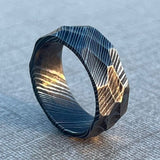 Damascus Steel Hammered Men's Wedding Band: 'The Titan' - 8mm