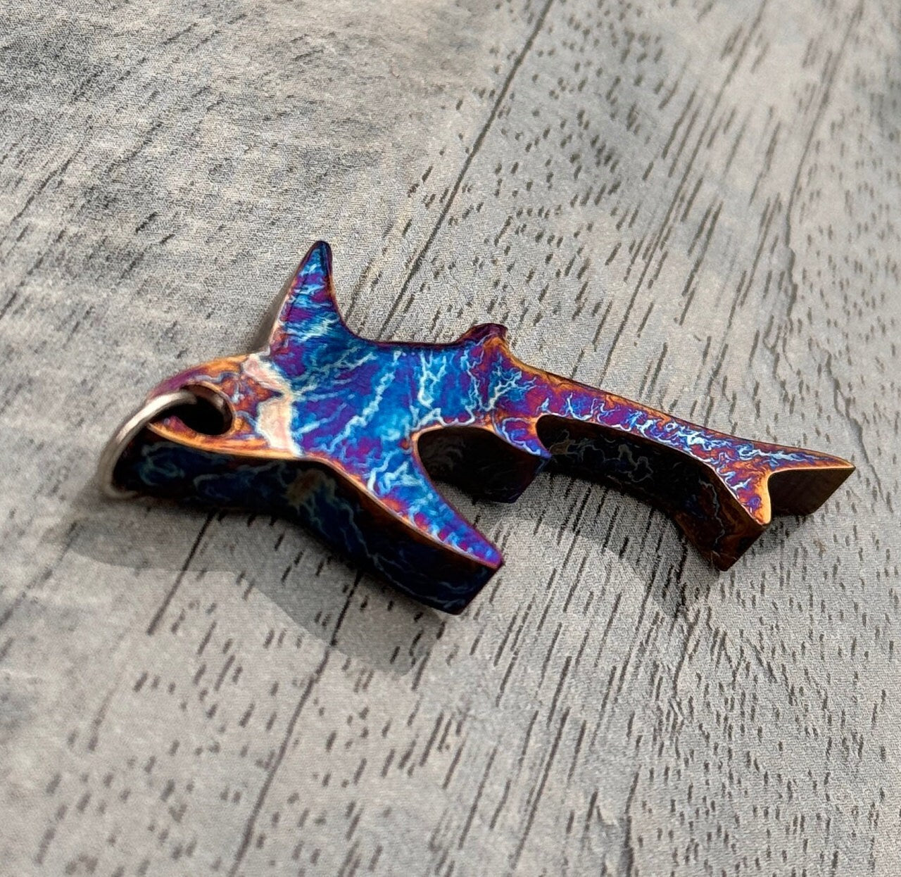 Flamed Anodized Titanium Shark Pendant: Grade 5 Colorful Animal Wear